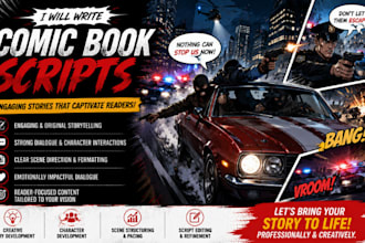 write your professional comic book script, webcomic script, webtoon, manga anime