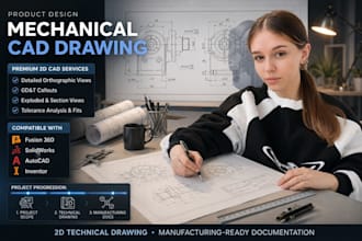 design 2d technical cad drawings draw patent  manufacturing fabrication fusion