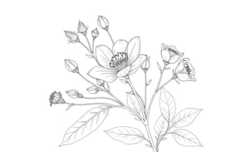 draw hand drawn botanical line art illustration of flowers, plants, fruits