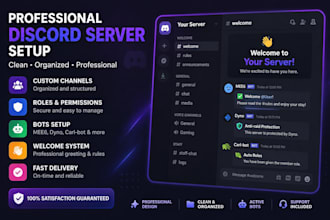 create a professional discord server with bots, roles, security and full