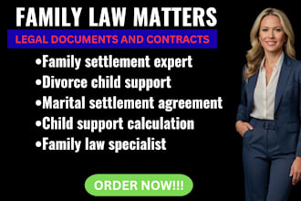 prepare legal documents about family child support, divorce, and settlement