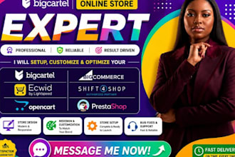 design, redesign, setup, fix big cartel, ecwid, bigcommerce opencart shopify