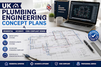 design UK compliant 2d plumbing floor plans and drainage layout concepts