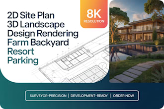2d site plan 3d rendering landscape design farm backyard resort parking layout