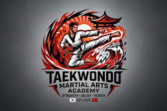 design a strong and dynamic taekwondo logo for your martial arts brand