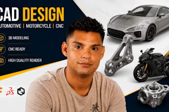 automotive cad design, car part modeling, motorcycle part, cnc, product render
