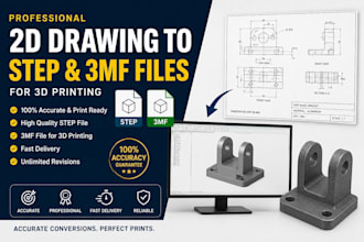 create accurate step and 3mf files from 2d drawing  for 3d printing