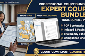 prepare a professional court bundle or trial bundle with bookmarks, index