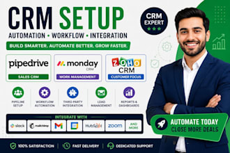 setup pipedrive sales CRM, monday CRM, zoho CRM automation workflow, integration
