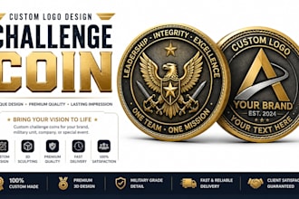 design realistic 3d gold silver logo challenge coin, navy badge, token