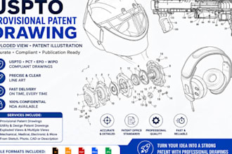 prepare uspto provisional patent drawing, exploded view, patent illustration