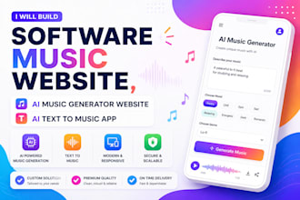 build software music website, ai music generator website, ai text to music app