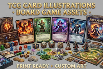 design tcg cards illustrations and board game assets