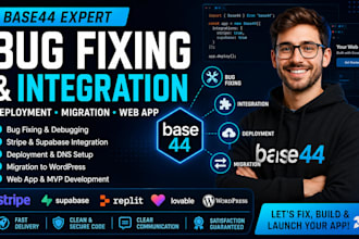 base44 expert debug fixing integration deployment migration web app development