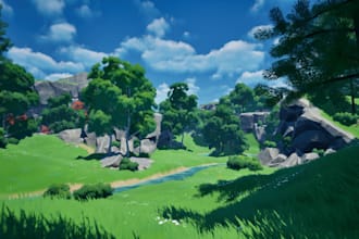 design 3d game environment, level design open world map in unity blender houdini