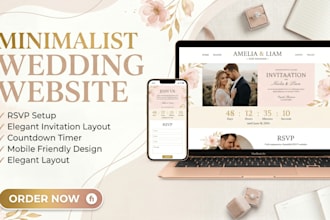 design minimalist wedding website, rsvp, countdown timer and elegant invitation