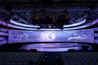 design 3d event stage, concert stage, TV studio set design with lighting render