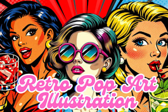 draw vintage style retro comic pop art illustration, album cover, event poster