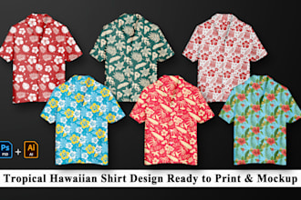 create tropical hawaiian shirt design and mockup for you