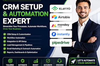 setup and automate monday CRM, airtable, klaviyo, instantly and pipedrive