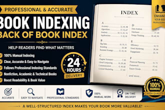 create a professional book index or back of book indexing academic book index