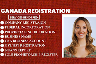 register company in canada with bn, incorporation, cra business, gst hst, nuans