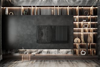 design a modern TV wall, feature wall with realistic 3d renderings