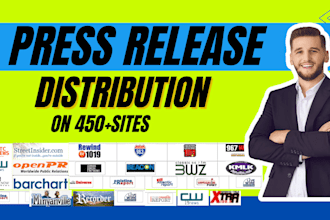 do press release distribution on 450 sites, submit press release