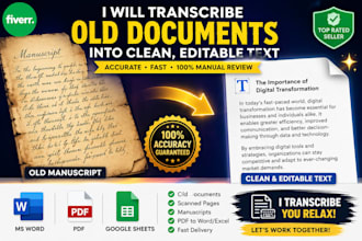 transcribe old documents, pdfs and images into editable word files