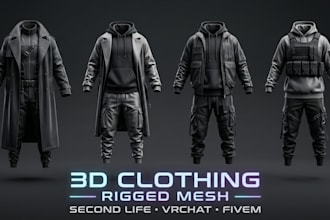 design custom 3d clothing mesh and rigging for second life vrchat gta and fivem