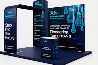 design a trade show booth, exhibition stand, kiosk, backdrop, and booth graphics