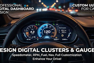 design car dashboard digital cluster with speedometer and gauges