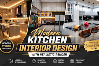 design kitchen interior in 3d with realistic render
