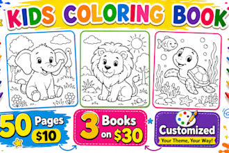 create line art kids coloring book pages, adult coloring, kids story book kdp