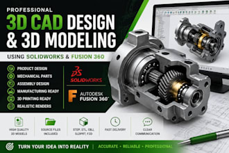 do 3d cad design 3d modeling 3d product design in solidworks and cad modeling