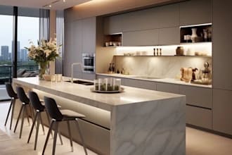 design your modern or luxury kitchen with realistic 3d render and layout