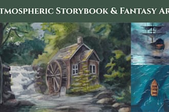 atmospheric watercolor fantasy landscape or storybook illustration