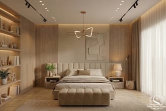 design a modern bedroom with realistic 3d renders