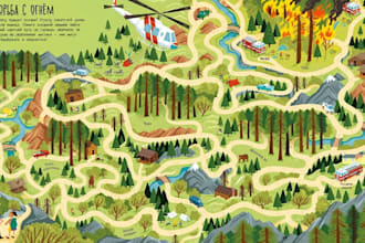 vector map illustration, fantasy game map, illustrated map design, city site map
