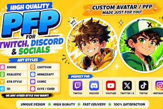 draw custom anime pfp, avatar, for twitch, discord , youtube and social media