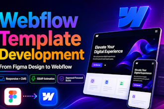 develop figma to webflow template with cms and animations