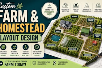 design homestead layout, farm master plan, site plan, orchard plan, barn layout