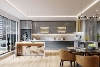 kitchen interior design in 3d and render