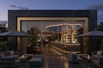 rooftop restaurant space,bar cafe design,commercial layout,outdoor lounge render