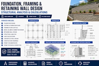 prepare foundation framing and retaining wall design structural analysis calcs