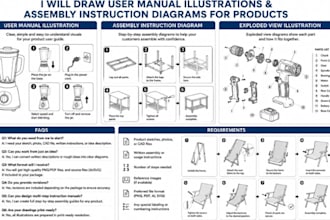 draw user manual illustrations and assembly instruction diagrams for products