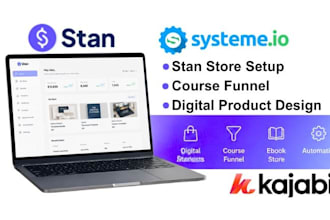 setup stan store digital product, course funnel, ebook, coaching website
