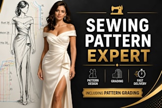 create a professional sewing pattern, pattern grading and fashion pattern