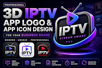 do 3d iptv app logo, app icon design for business brand