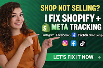 fix meta pixel, setup instagram facebook shop, tiktok shop and shopify sync